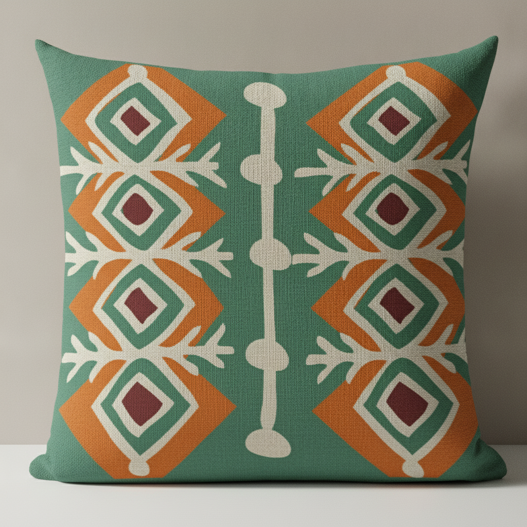 Close-up of boho cushion linen-look weave and geometric print — Maison's Kitchen