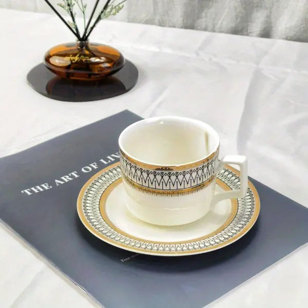 Golden-Edge Bone China Mug and Saucer