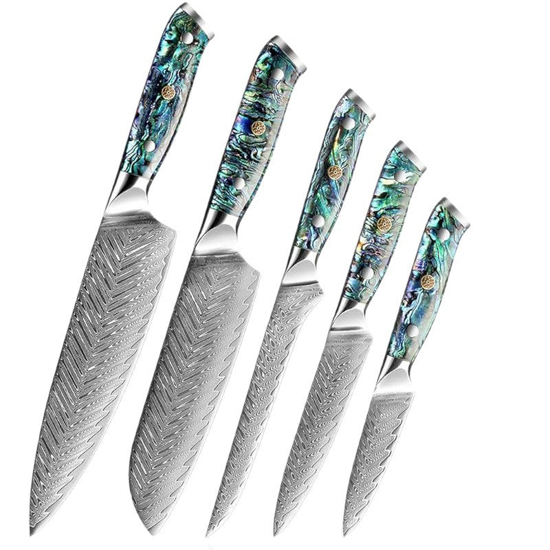 Damascus-Pattern Kitchen Knife with Abalone-Resin Handle
