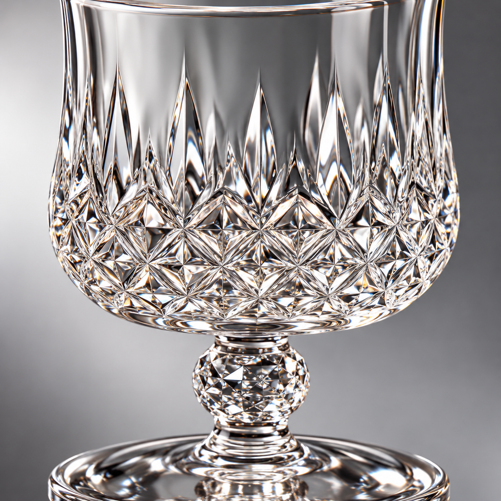 Diamond-pattern goblet cut glass and short stem detail