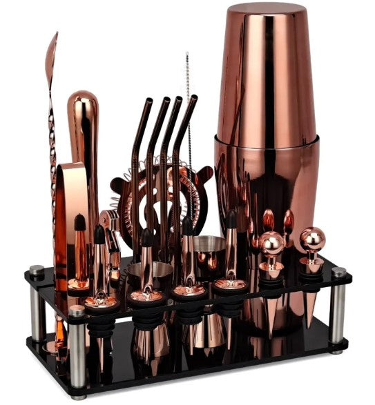 Boston Cocktail Shaker Bar Set, 20-Piece with Stand