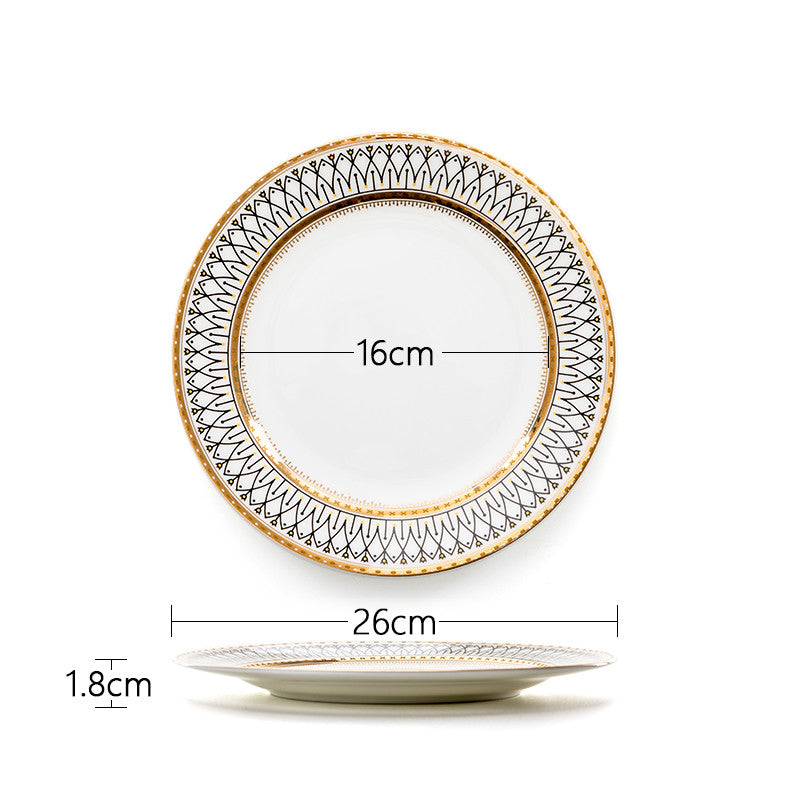 Gold-Trim Porcelain Plates with Patterned Border