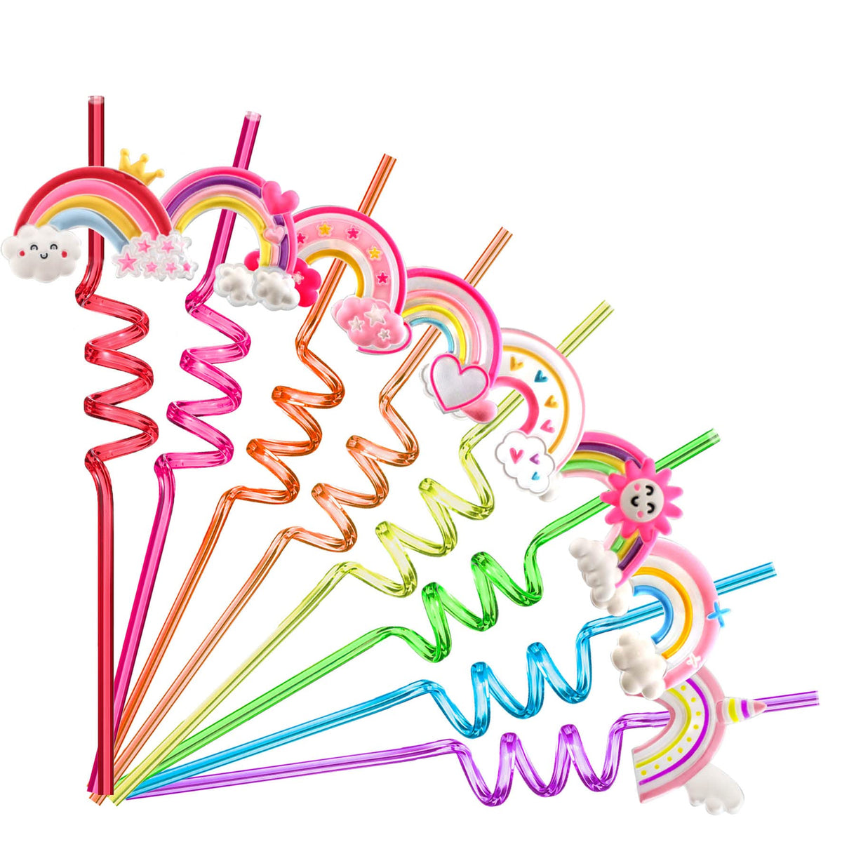 Pink Rainbow Reusable Party Straws