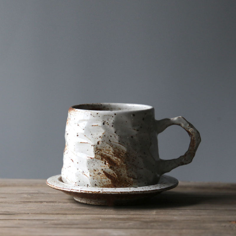 Japanese Vintage Stoneware Coffee Cup and Saucer