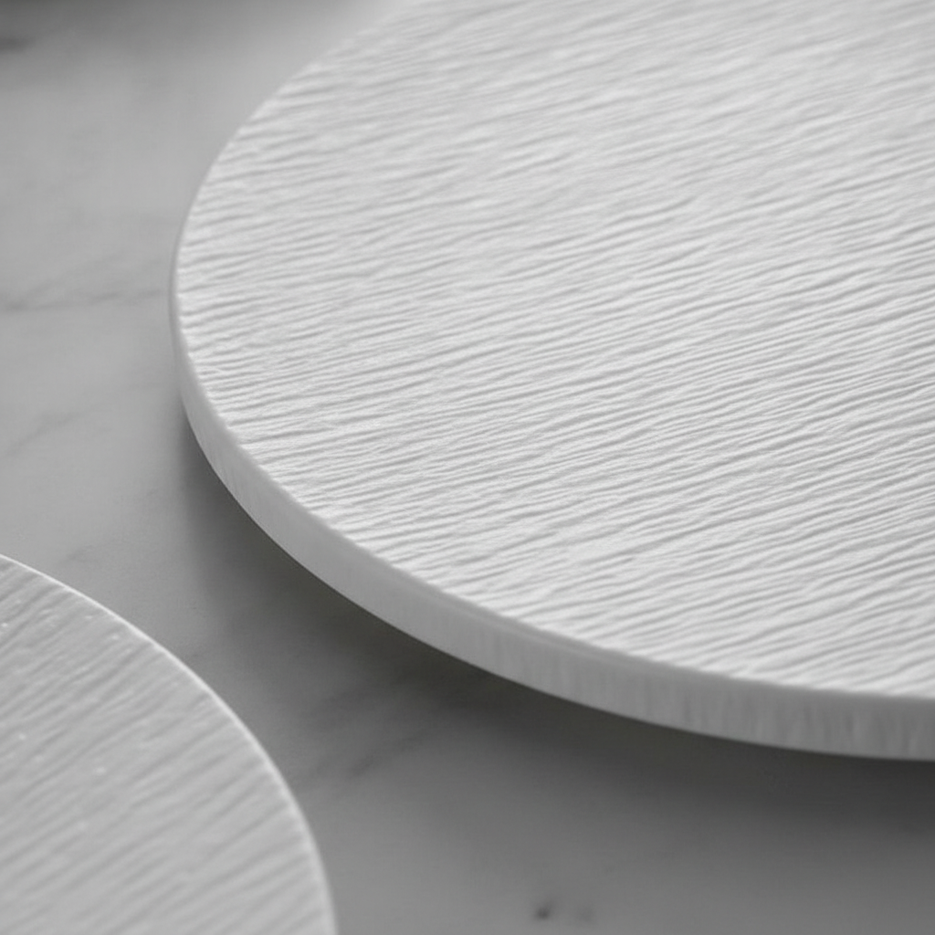 Macro of the pebbled stone texture and matte glaze on the Pietra porcelain plate