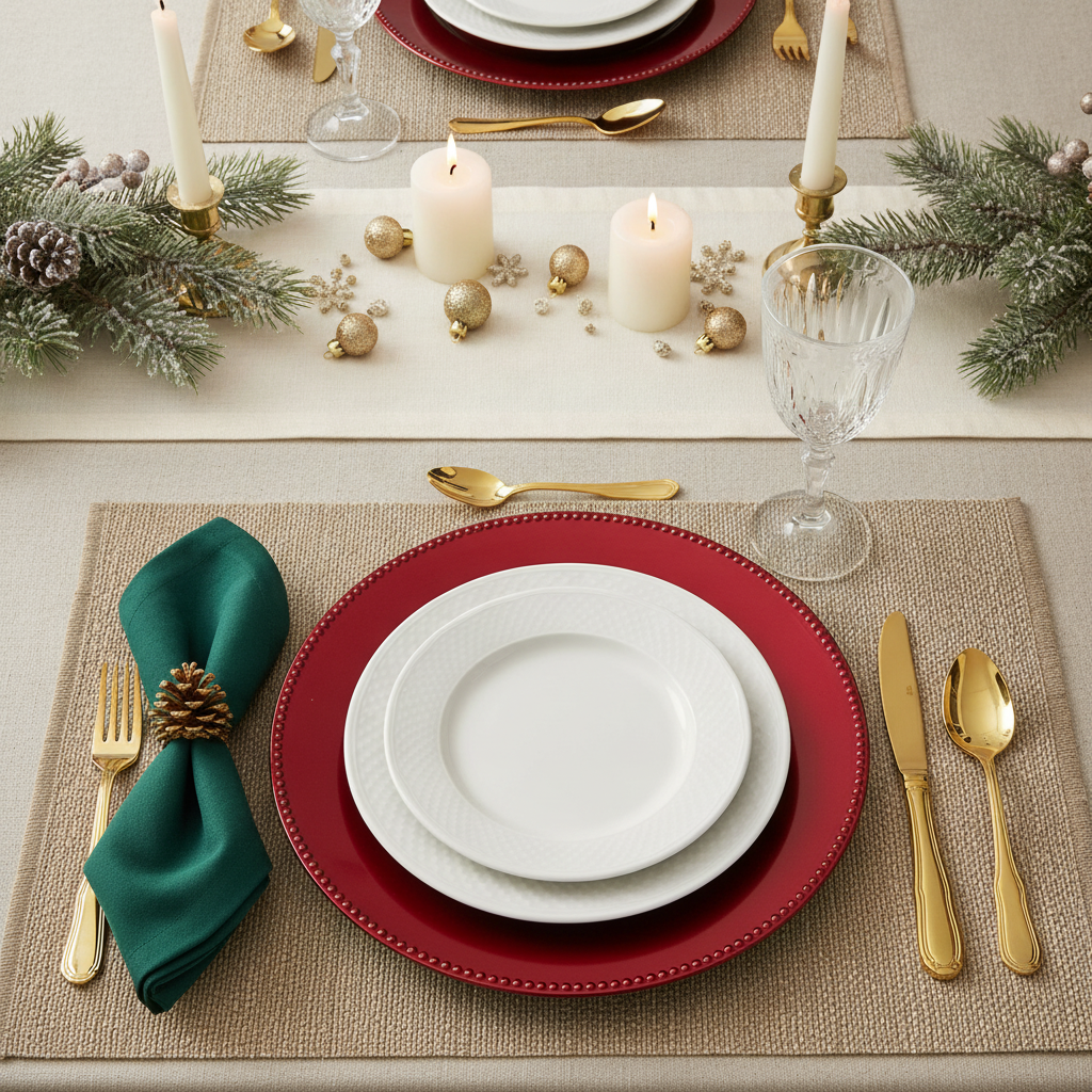 Red Beaded Charger Plates styled tablescape