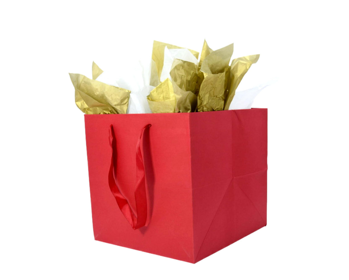 Large Red Square Gift Bags with Tissue, 9.84 in, 4 ct