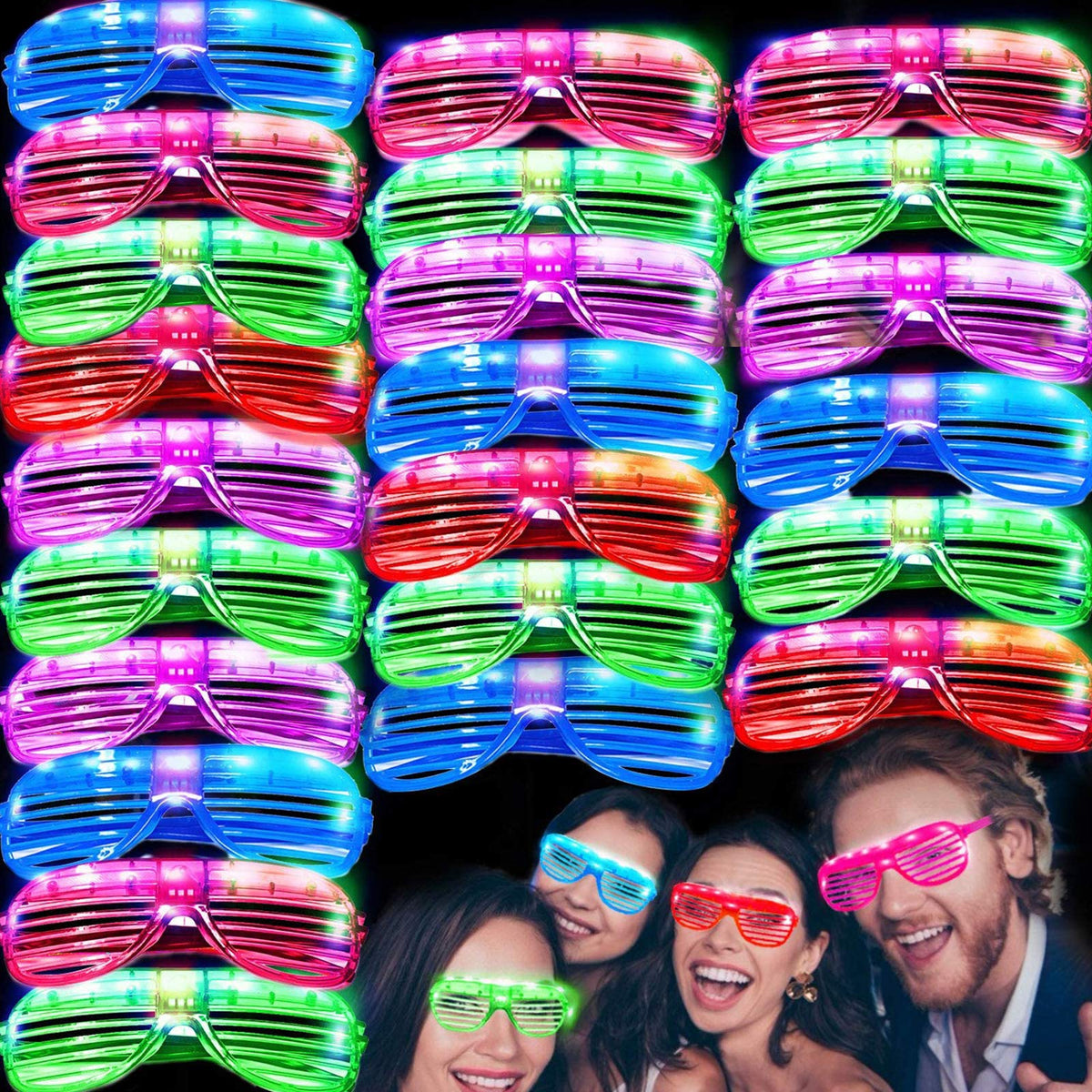 LED Light-Up Shutter Party Glasses, 50 Pack