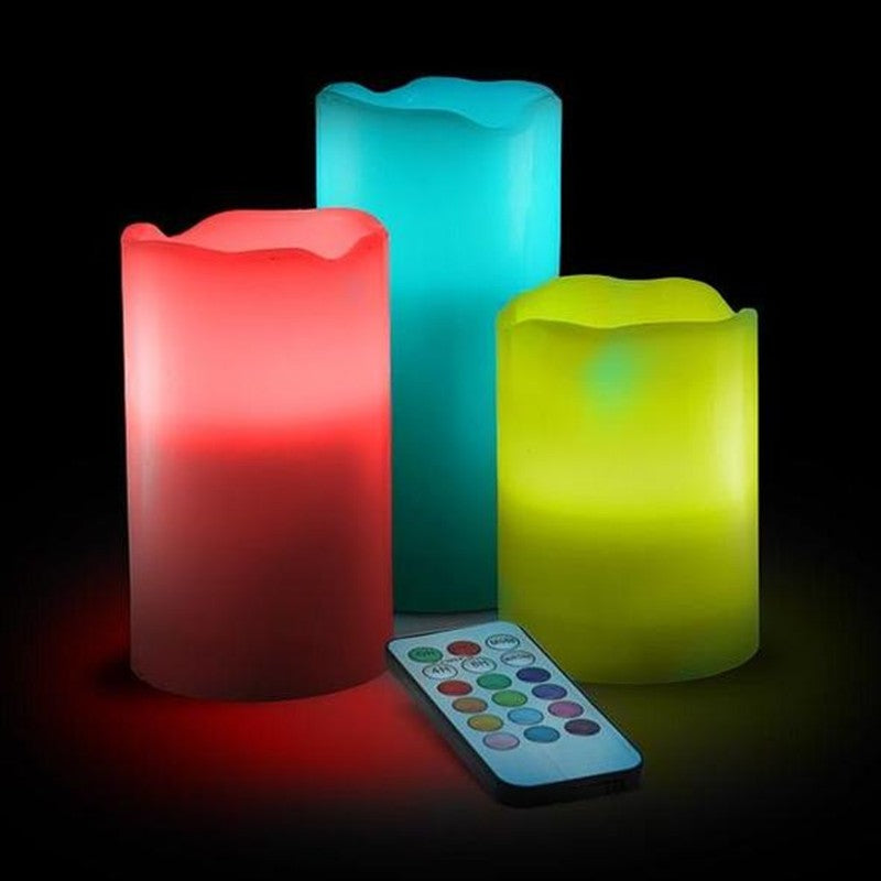Beige LED Candle Set with Remote – 3 Pieces