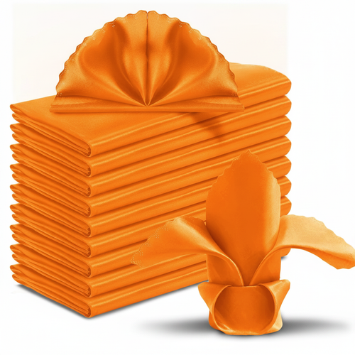 Burnt orange scalloped satin napkins 60 pack folded stack on white background