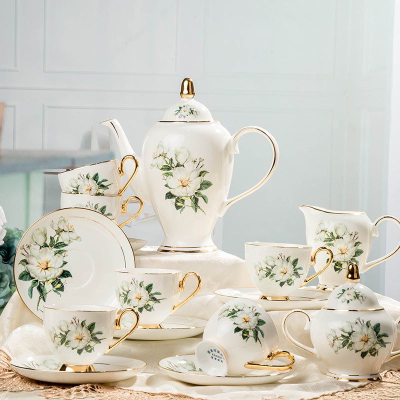Gold-Trimmed Bone China Tea Set