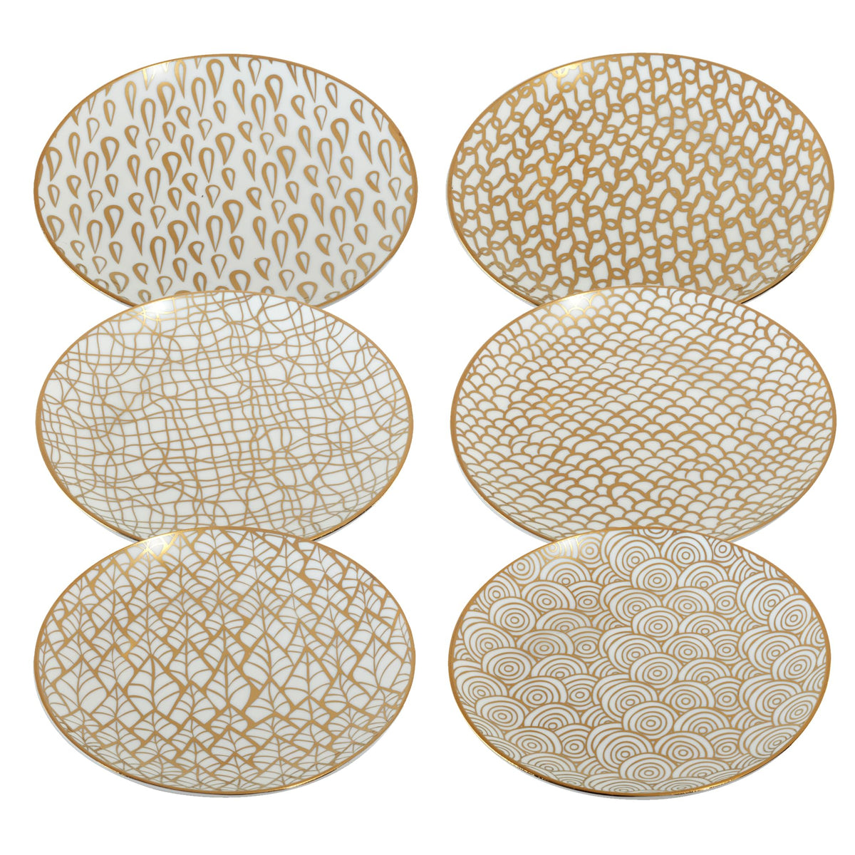 Mosaic Gold Porcelain Appetiser Plates, 6 in, Set of 6