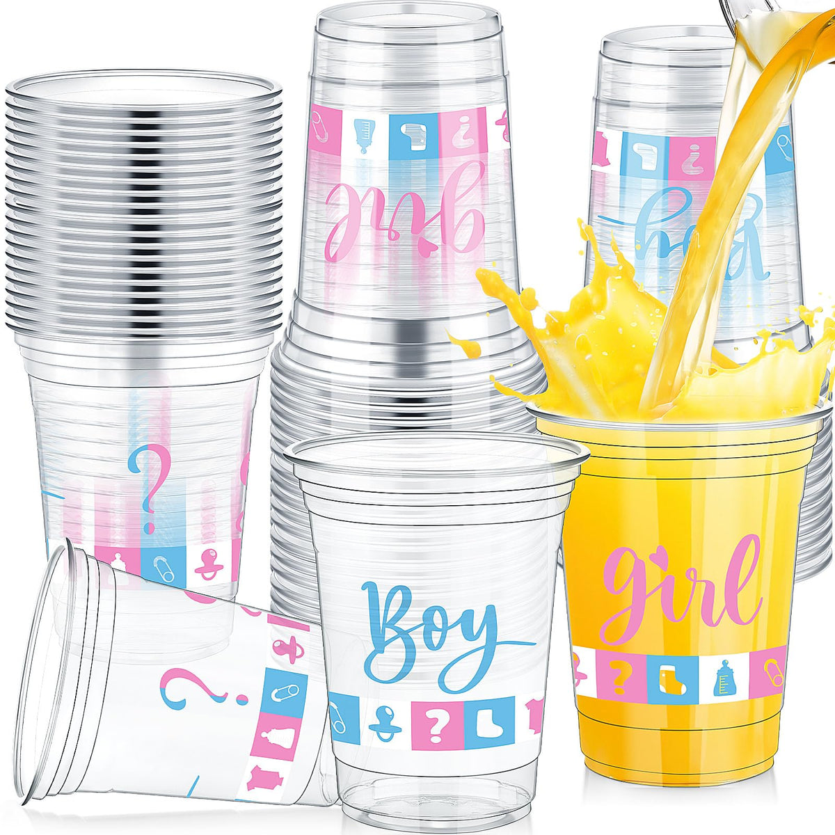 Boy or Girl Party Cups, 16 oz, 48 Pack