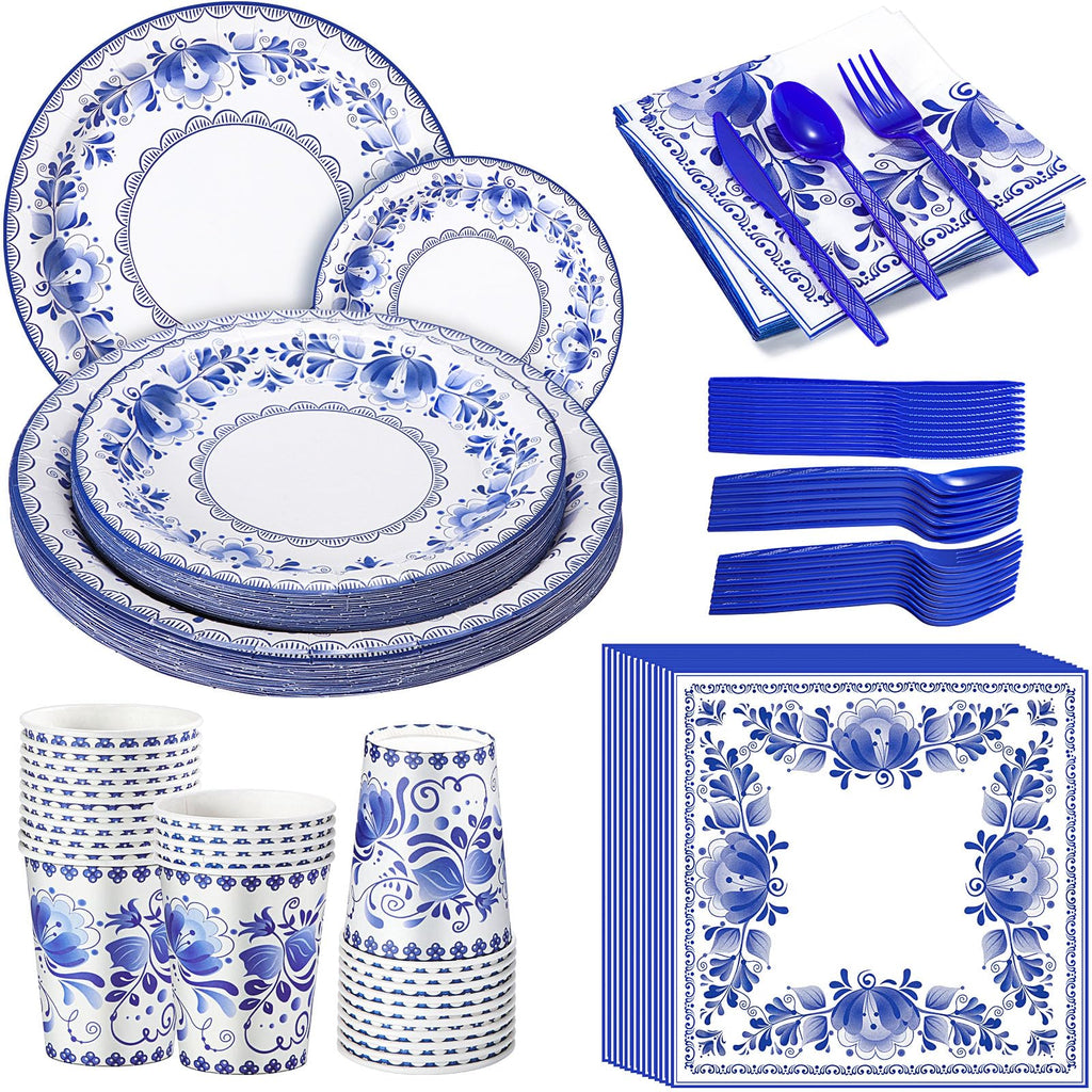 Blue & White Chinoiserie Floral Disposable Tableware Set, 175 pc — view 2