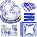 Blue & White Chinoiserie Floral Disposable Tableware Set, 175 pc — view 2