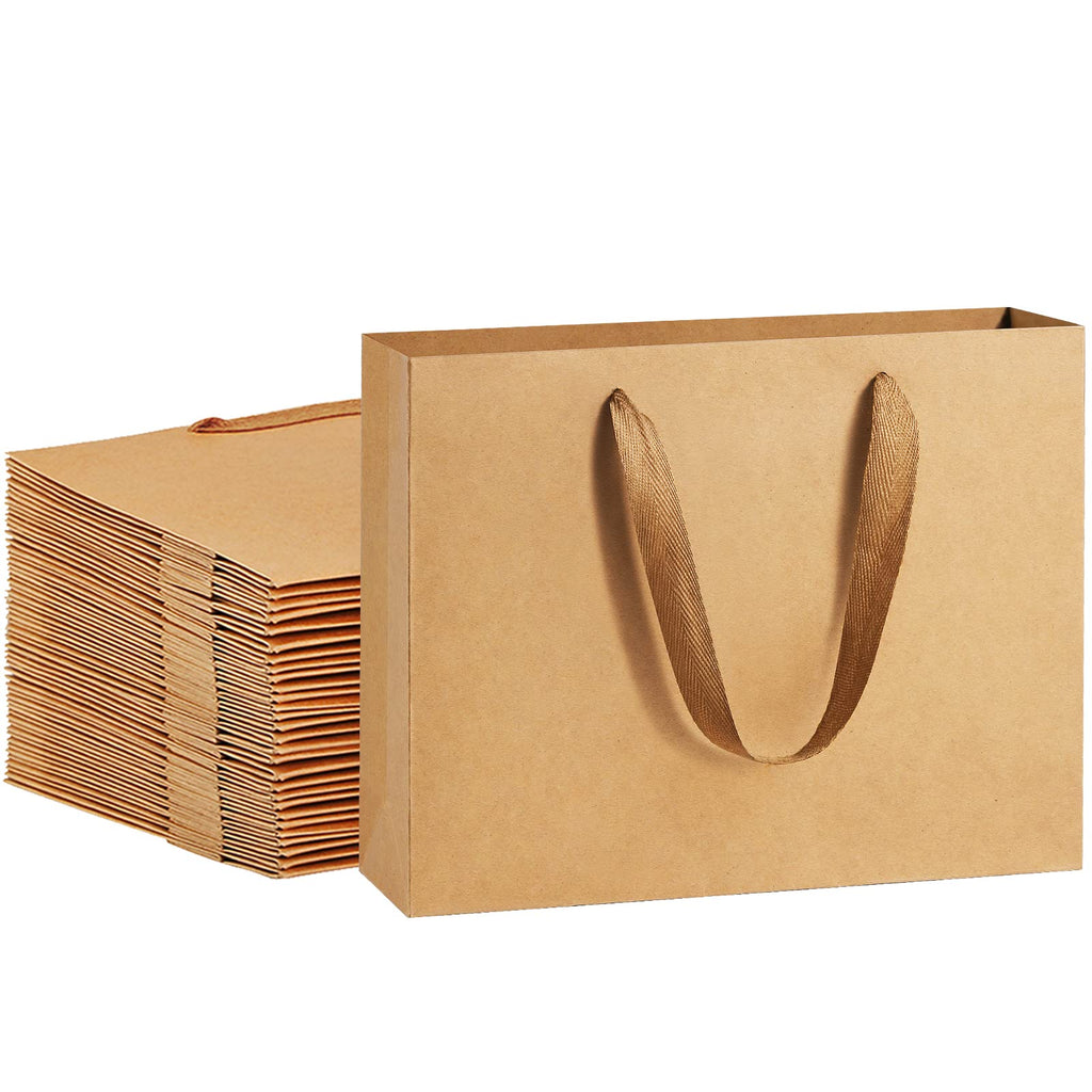 Brown Kraft Bags with Cloth Handles, 10.6 x 3.1 x 8.3 in, 50 ct