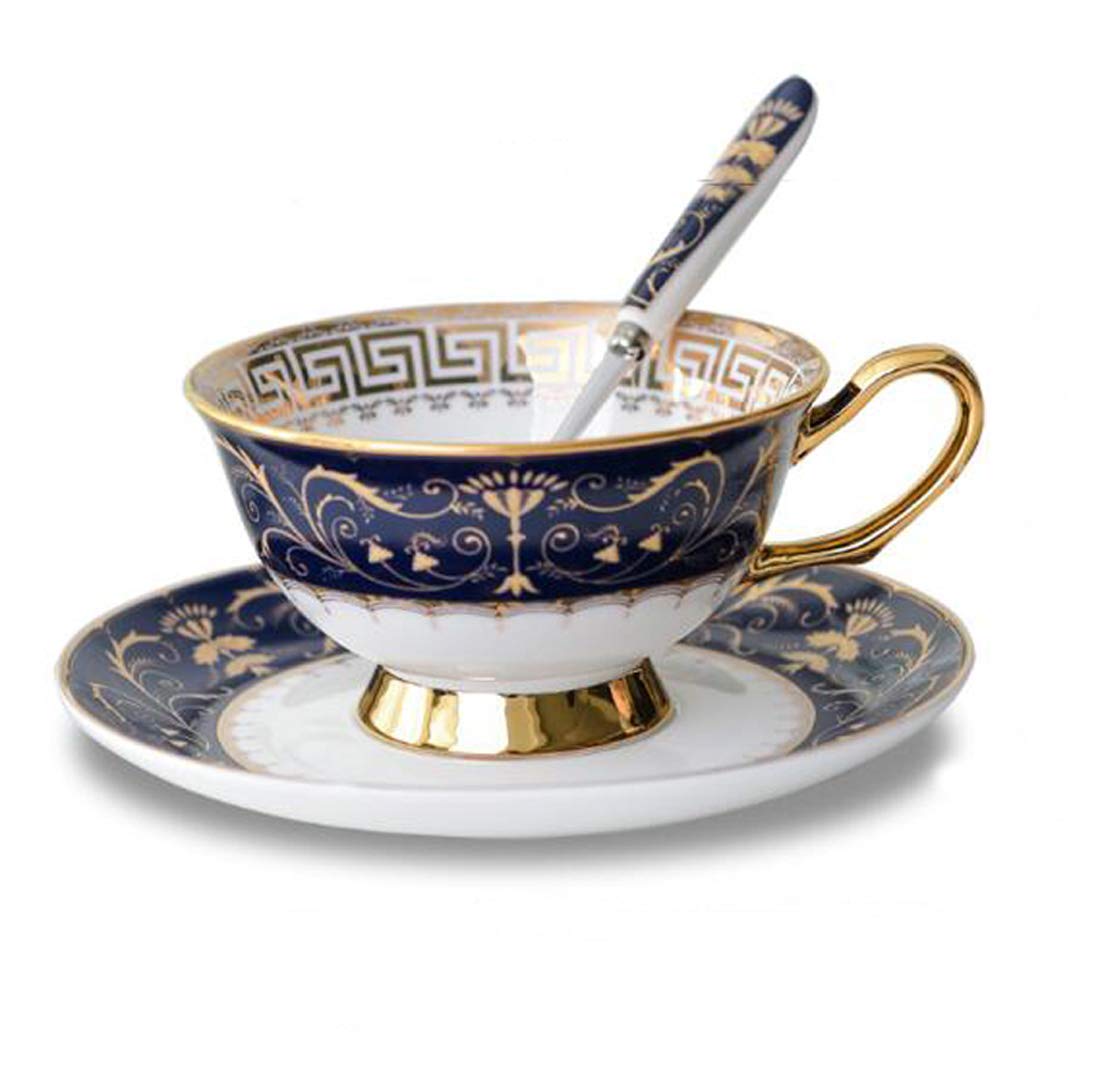 Bone China Teacup and Saucer Set, Royal Deep Blue