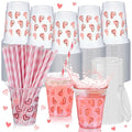 Heart Print Party Cups with Lids & Straws, 12 oz — view 2