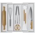 WUSHIZHUHUN Utensil Organizer for Kitchen Drawers - Bamboo Silverware Tray Expandable 5 Slots Drawer Organizer for Office and Pantry Supplies W13.7-19.9" x L17.6 X H2.5 (White)