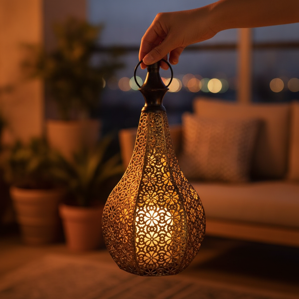 Hand carrying the Foratura lantern by its top looped handle