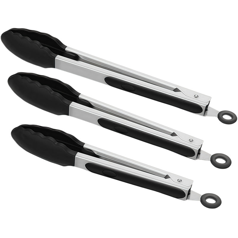 Silicone-Tipped Stainless Steel Kitchen Tongs, Set of 3 (7, 9 & 12 in)
