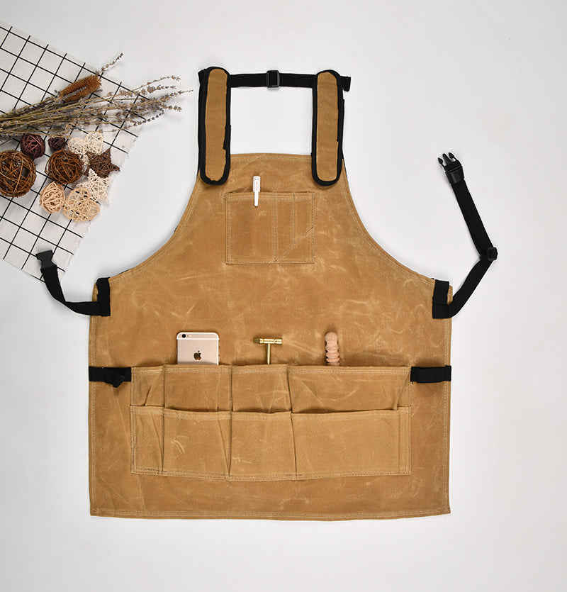 Khaki Waxed Canvas Multi-Pocket Work Apron