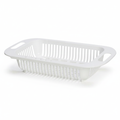Snagly retractable plastic vegetable draining colander basket on white background