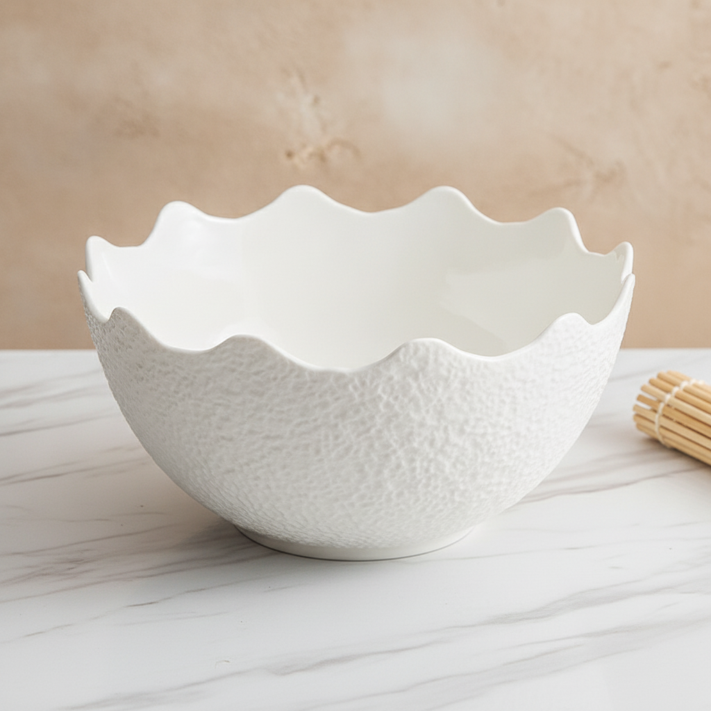 Deep rock-textured serving bowl side profile
