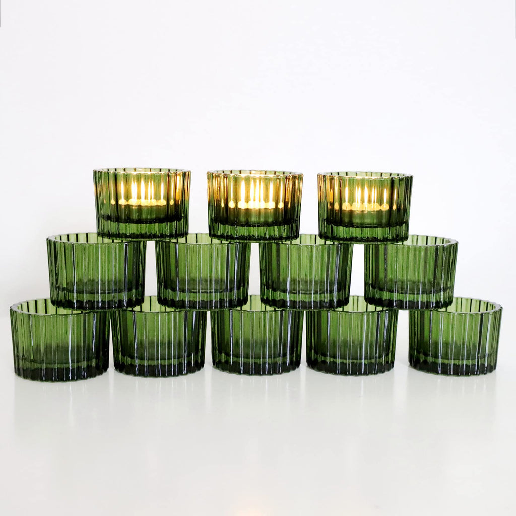 Ribbed Green Glass Tealight Holders, 24 ct