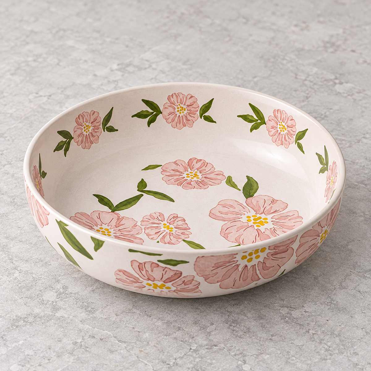 Floral Ceramic Salad and Fruit Bowl — ceramic shape and glaze detail