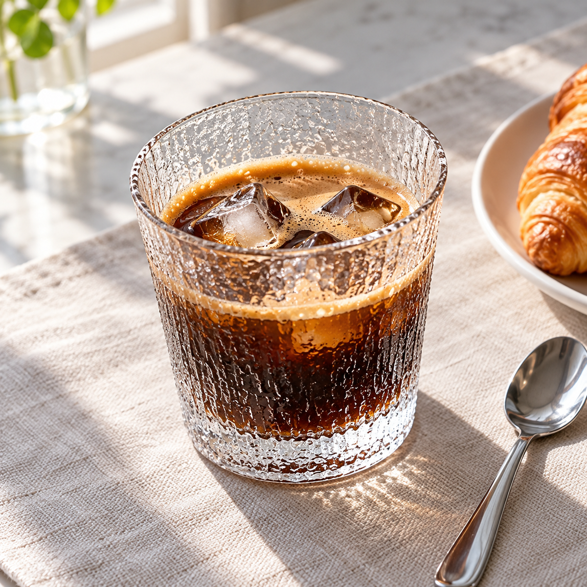 Frosty whiskey glass used for iced coffee