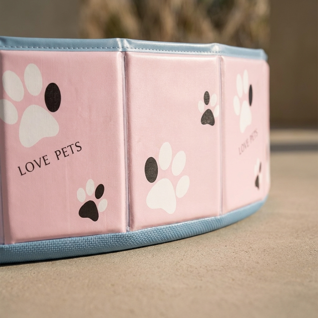 Close-up of the non-slip base and paw-print PVC wall of the dog pool