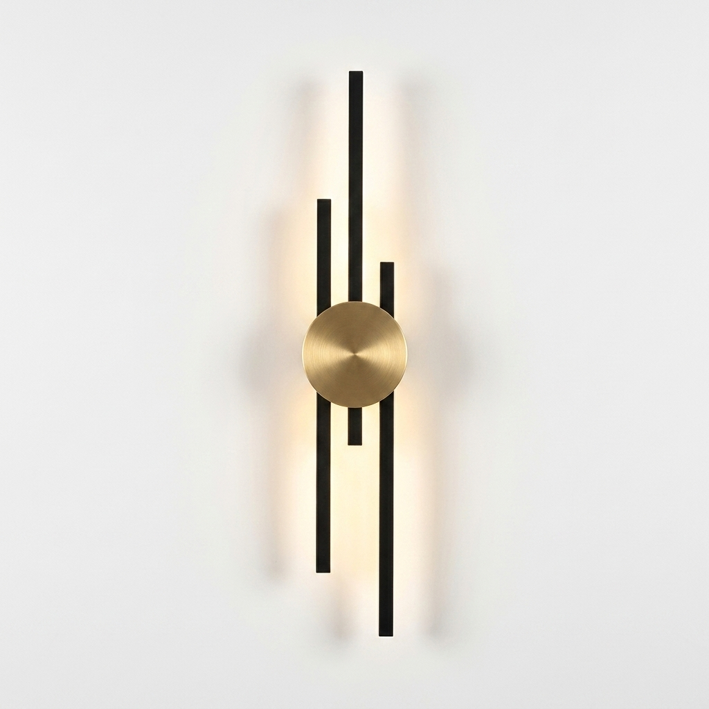 Black and gold modern wall sconce white-background product photo