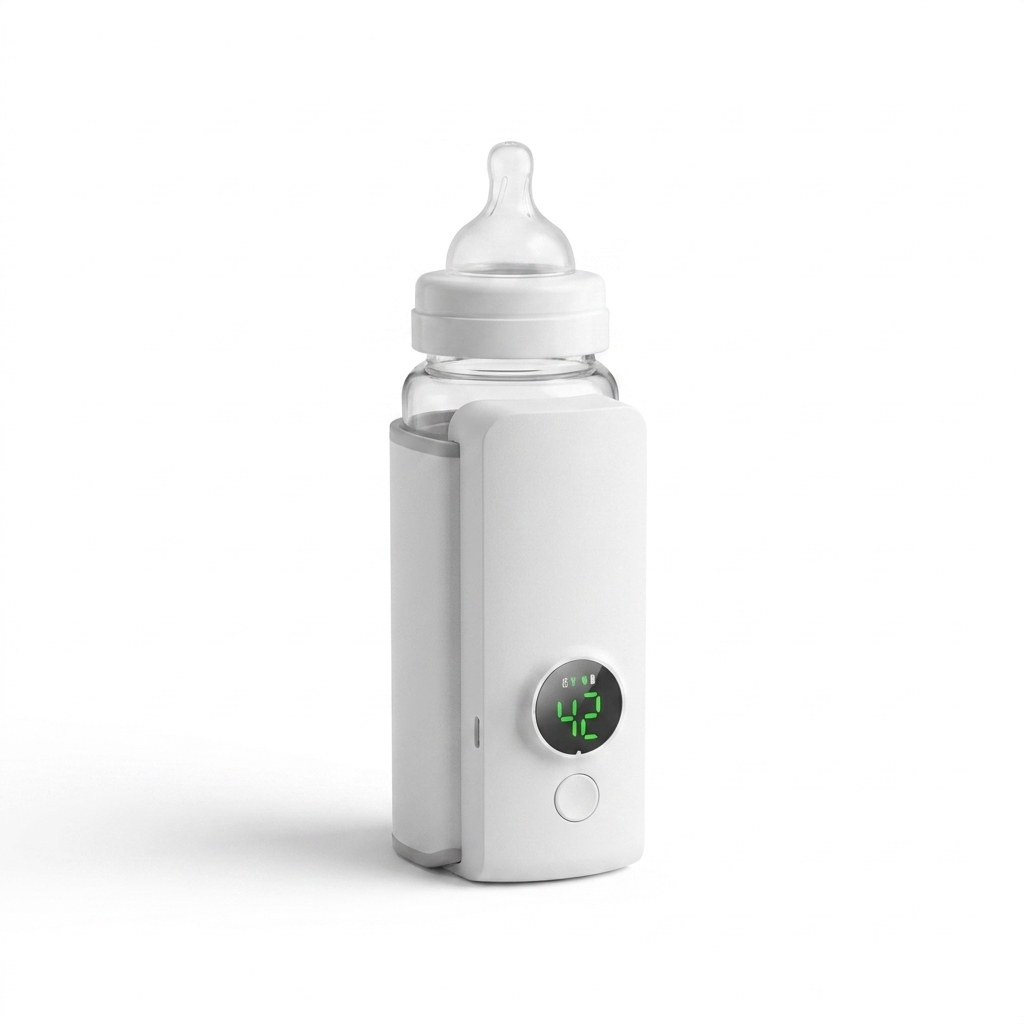 Portable wireless baby bottle warmer with digital display wrapped on a bottle