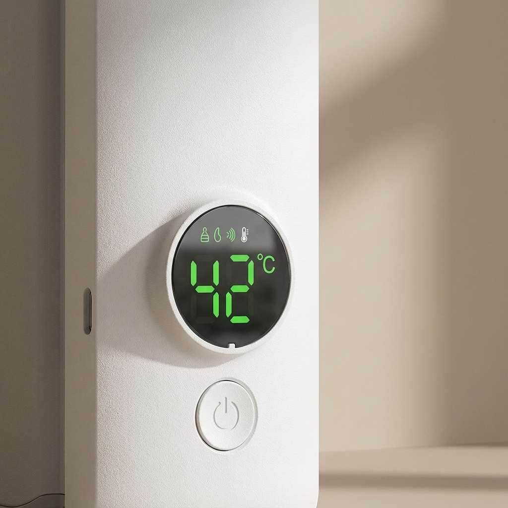 Close-up of the digital temperature display on the bottle warmer