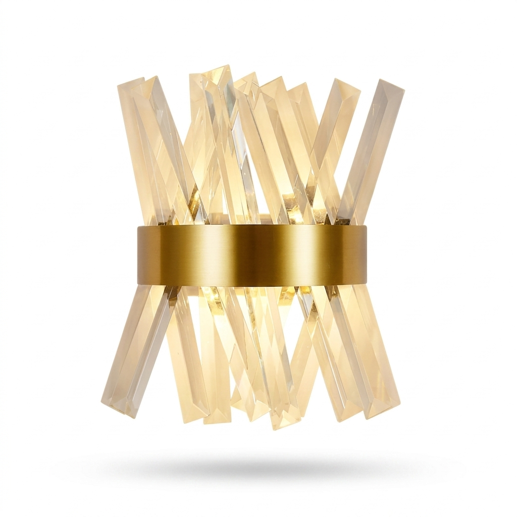 Crystal wall sconce with gold band white-background product photo