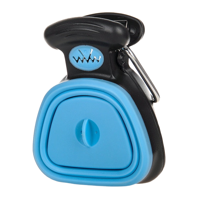 Blue collapsible dog pooper scooper on white background