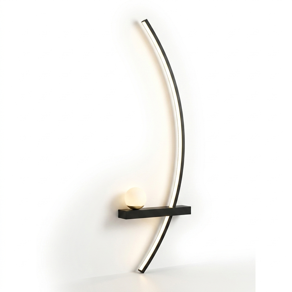 Curved arc LED wall lamp white-background product photo
