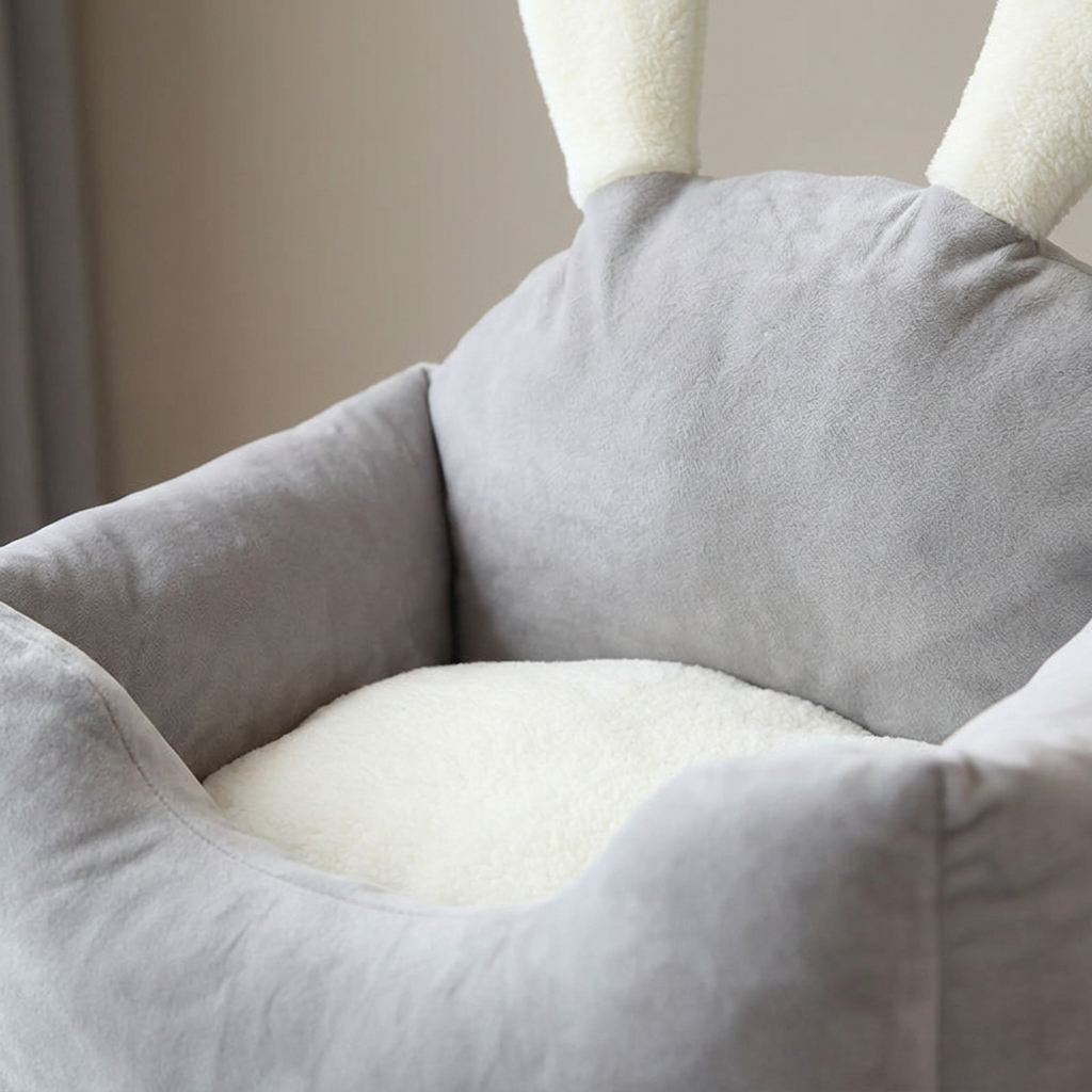 Close-up of the soft plush fabric and bolster walls of the pet bed
