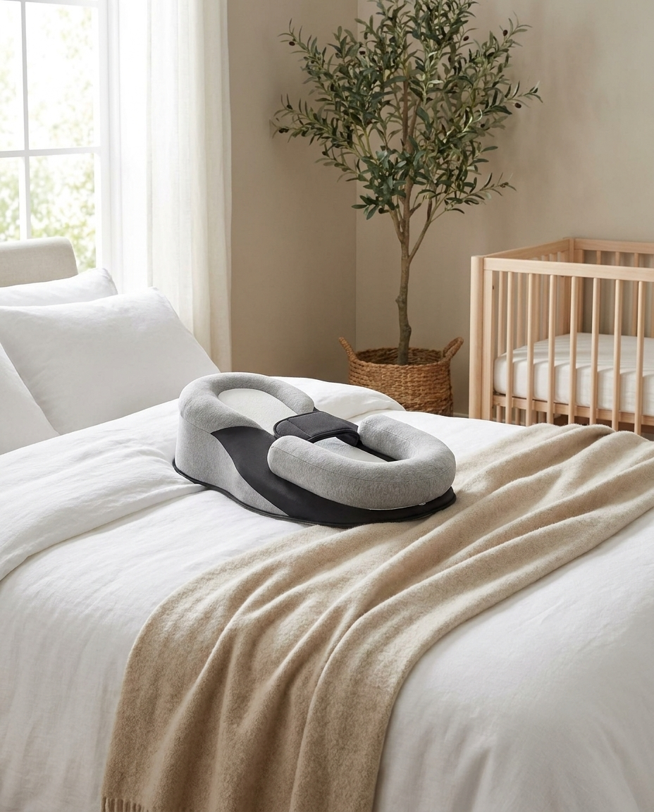 Baby lounger nest on a bed in a nursery