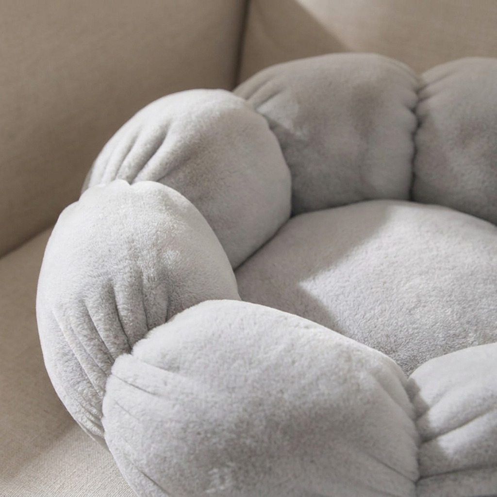 Close-up of the soft rabbit-velvet plush texture of the pet nest