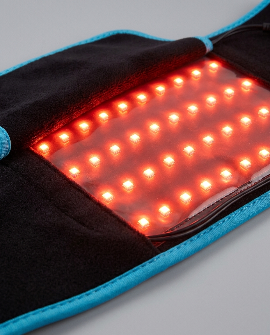 Close-up of the red infrared LED dots inside the therapy belt