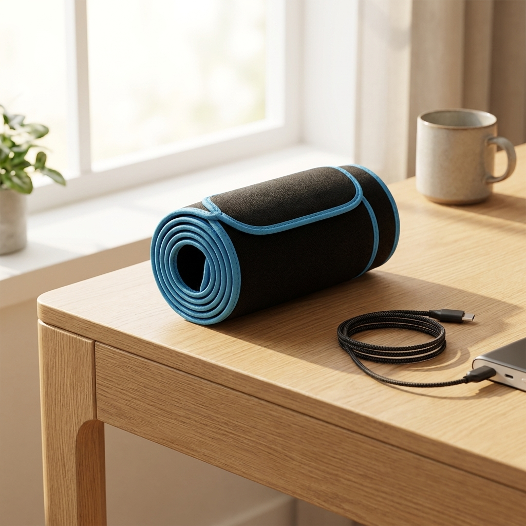 Rolled-up portable infrared therapy belt with USB cable
