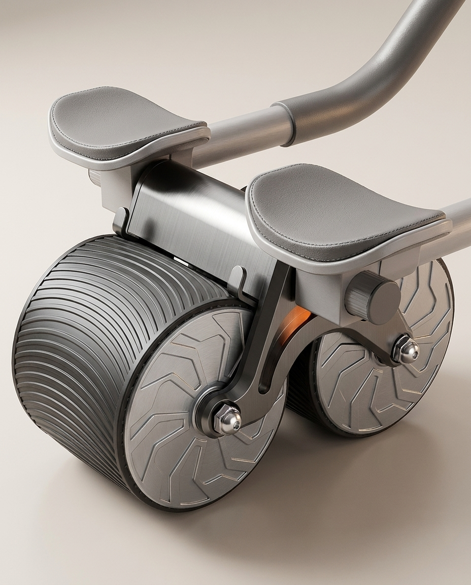 Close-up of the forearm pads and dual wheels