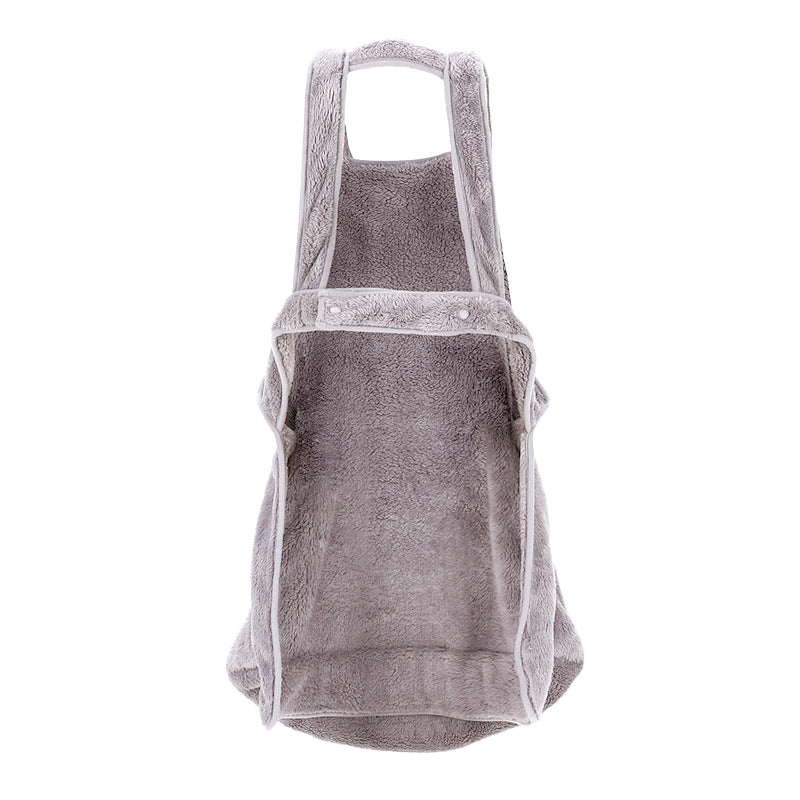 Gray plush wearable pet-carrier apron on white background