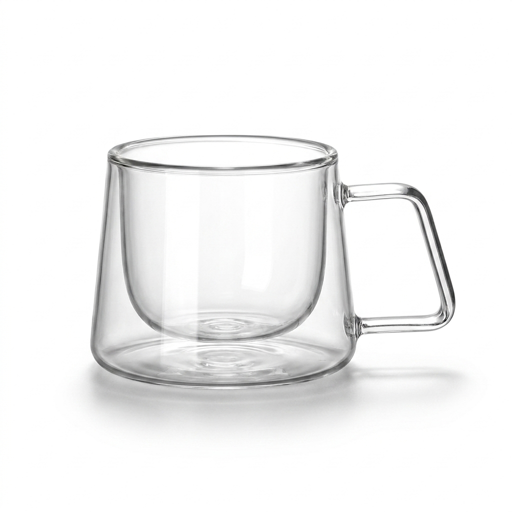 Double-wall borosilicate glass coffee cup with handle