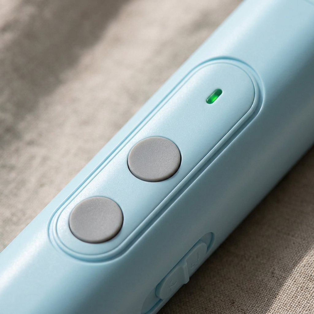 Close-up of the control buttons and LED indicator of the ultrasonic dog trainer