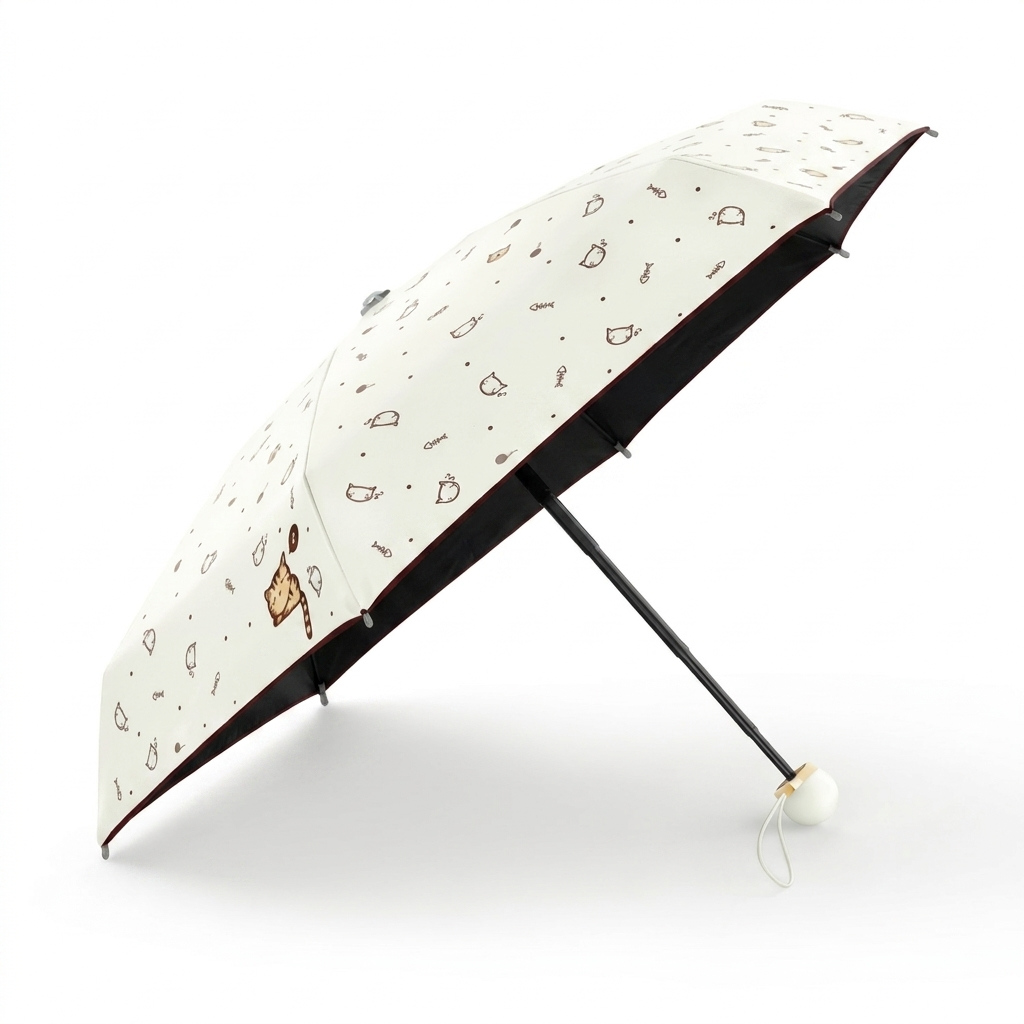 All-Weather Mini Umbrella open, cream canopy with UV-coated underside