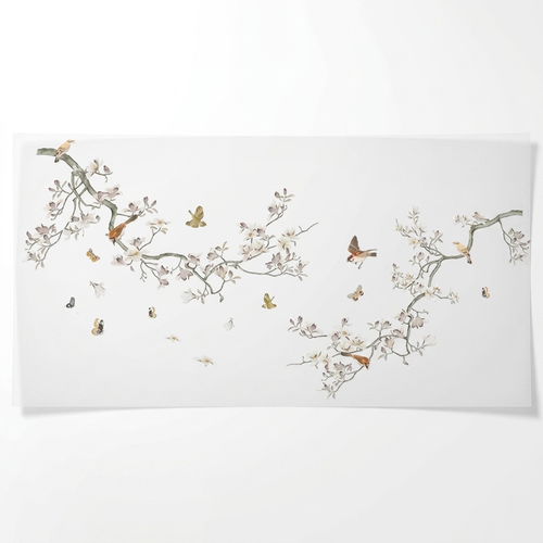 Watercolor magnolia branch bird and butterfly wall decals on white
