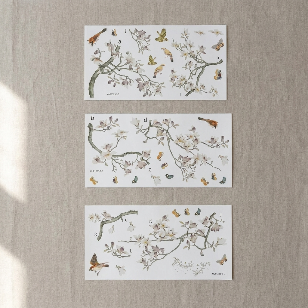 Three wall decal sheets full set flat lay